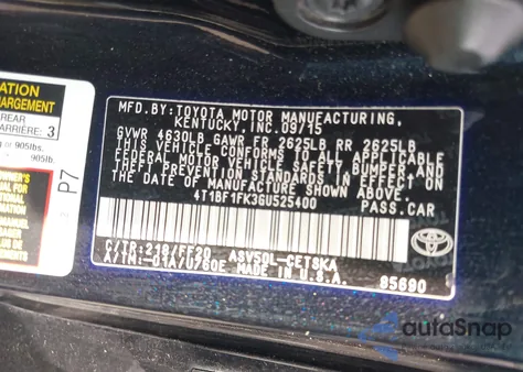2016 Toyota Camry Se from USA, damaged, VIN 4T1BF1FK3GU525400